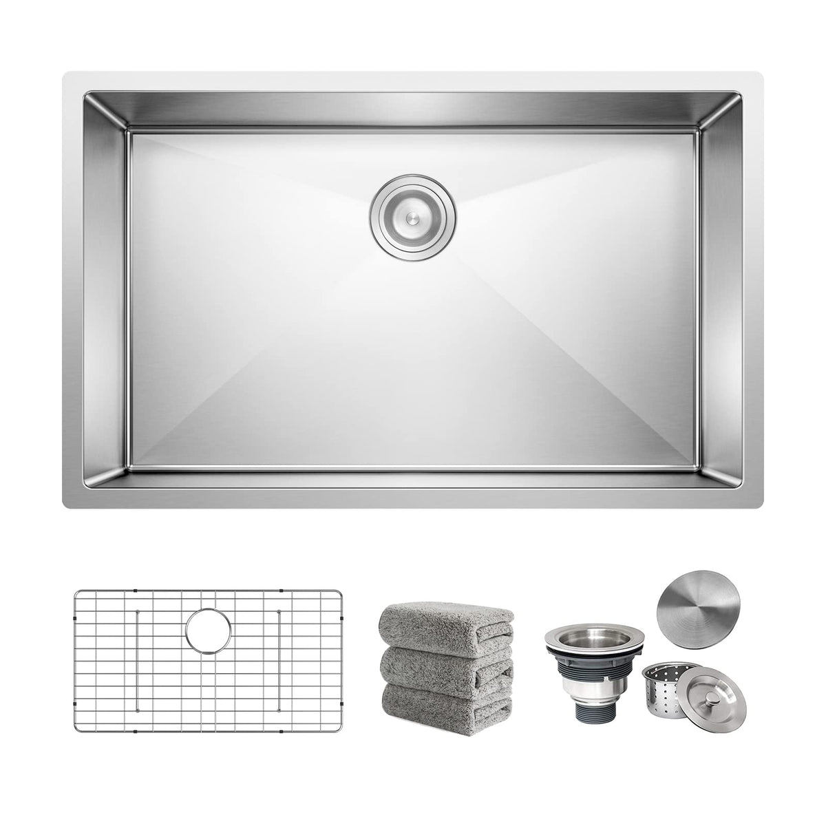 Oxwiser 30x18 undermount sink front view; durable stainless steel for heavy kitchen use.