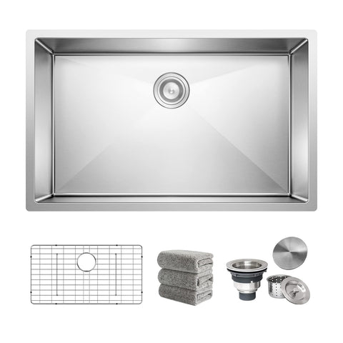 Oxwiser 30x18 undermount sink front view; durable stainless steel for heavy kitchen use.