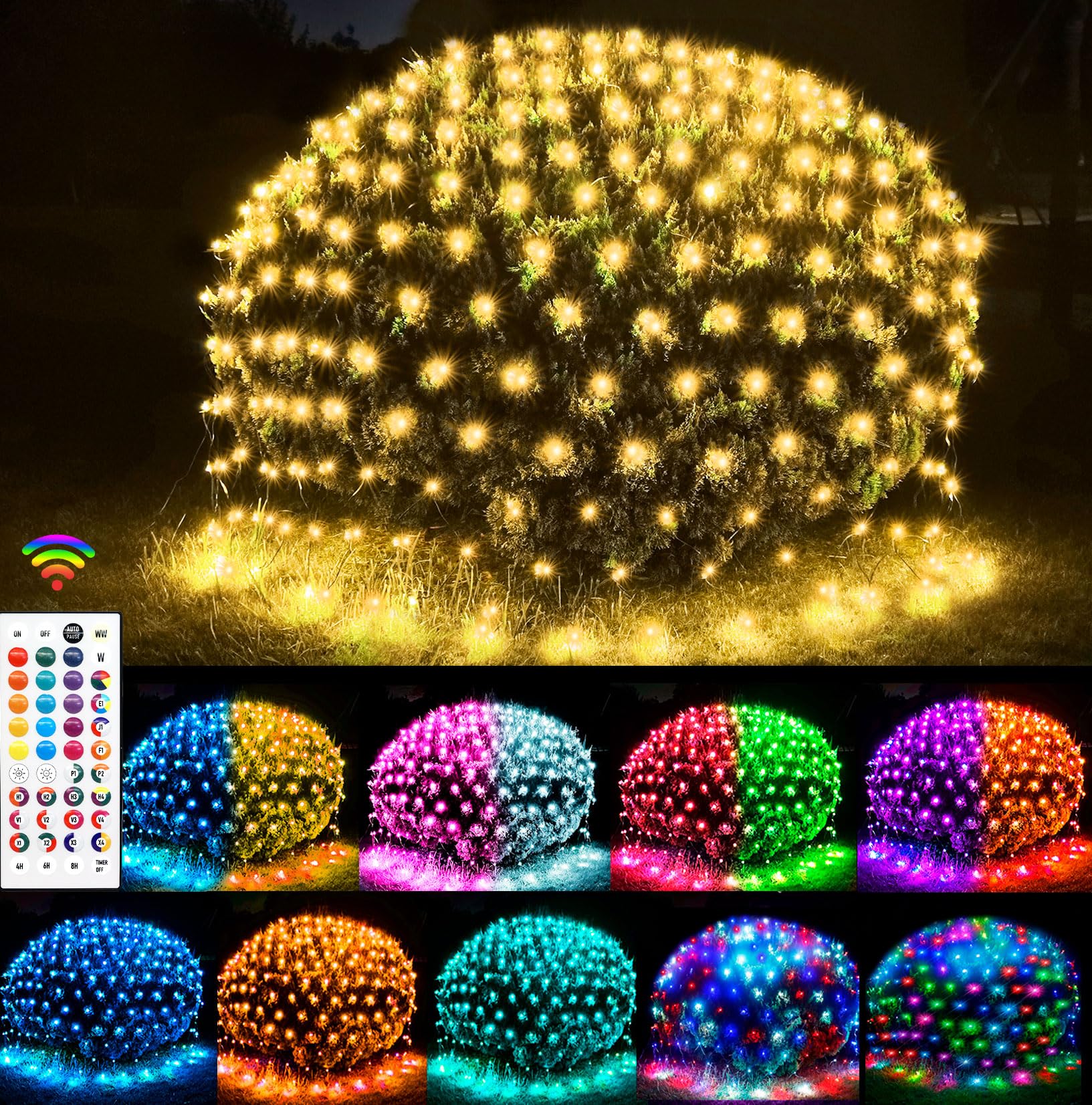 OYCBUZO 204 LED net lights close-up with bright, efficient LEDs.