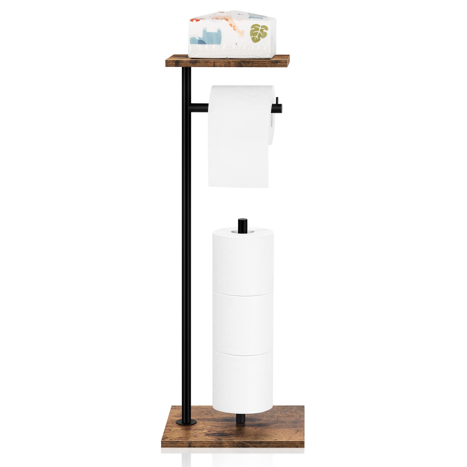 OYEAL toilet paper holder stand with shelf, versatile freestanding unit easy to relocate.