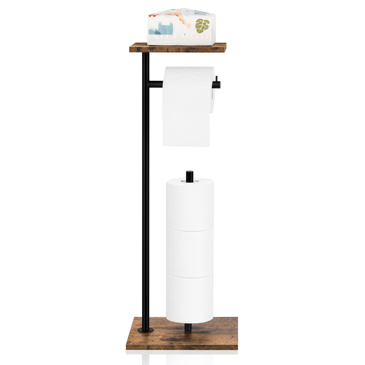 OYEAL toilet paper holder stand with shelf, versatile freestanding unit easy to relocate.