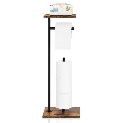 OYEAL toilet paper holder stand with shelf, versatile freestanding unit easy to relocate.