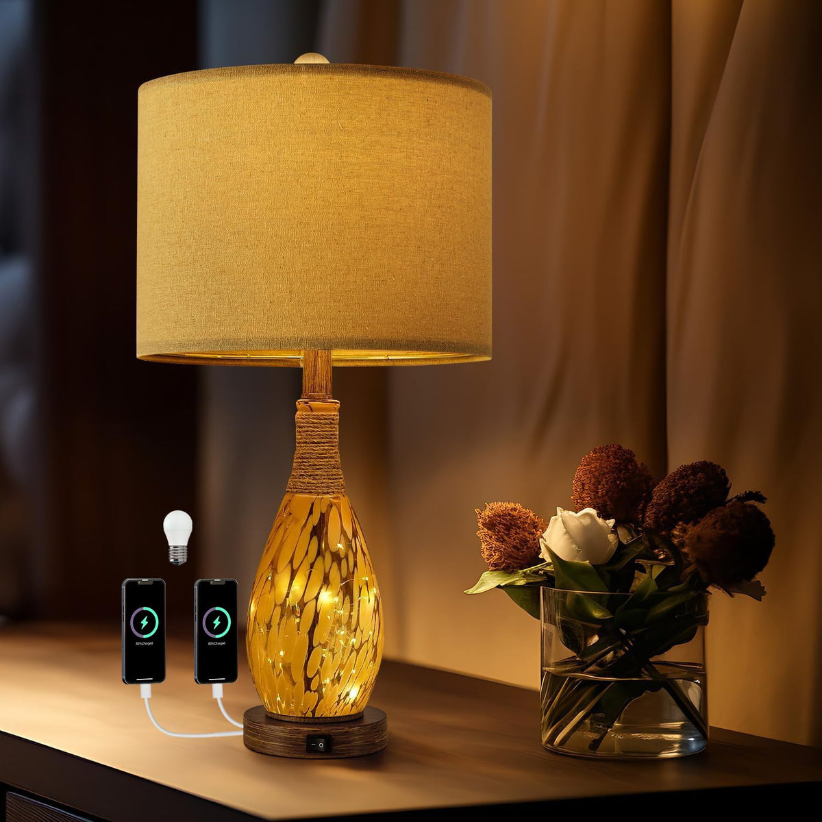 OYEARS 23-inch table lamp with two light points for cozy ambient lighting