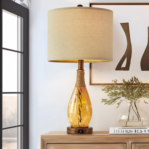 OYEARS table lamp with USB A+C ports for bedside charging
