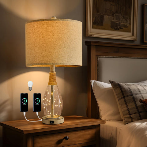 OYEARS 23-Inch dual-light table lamp with warm glow for cozy bedrooms.