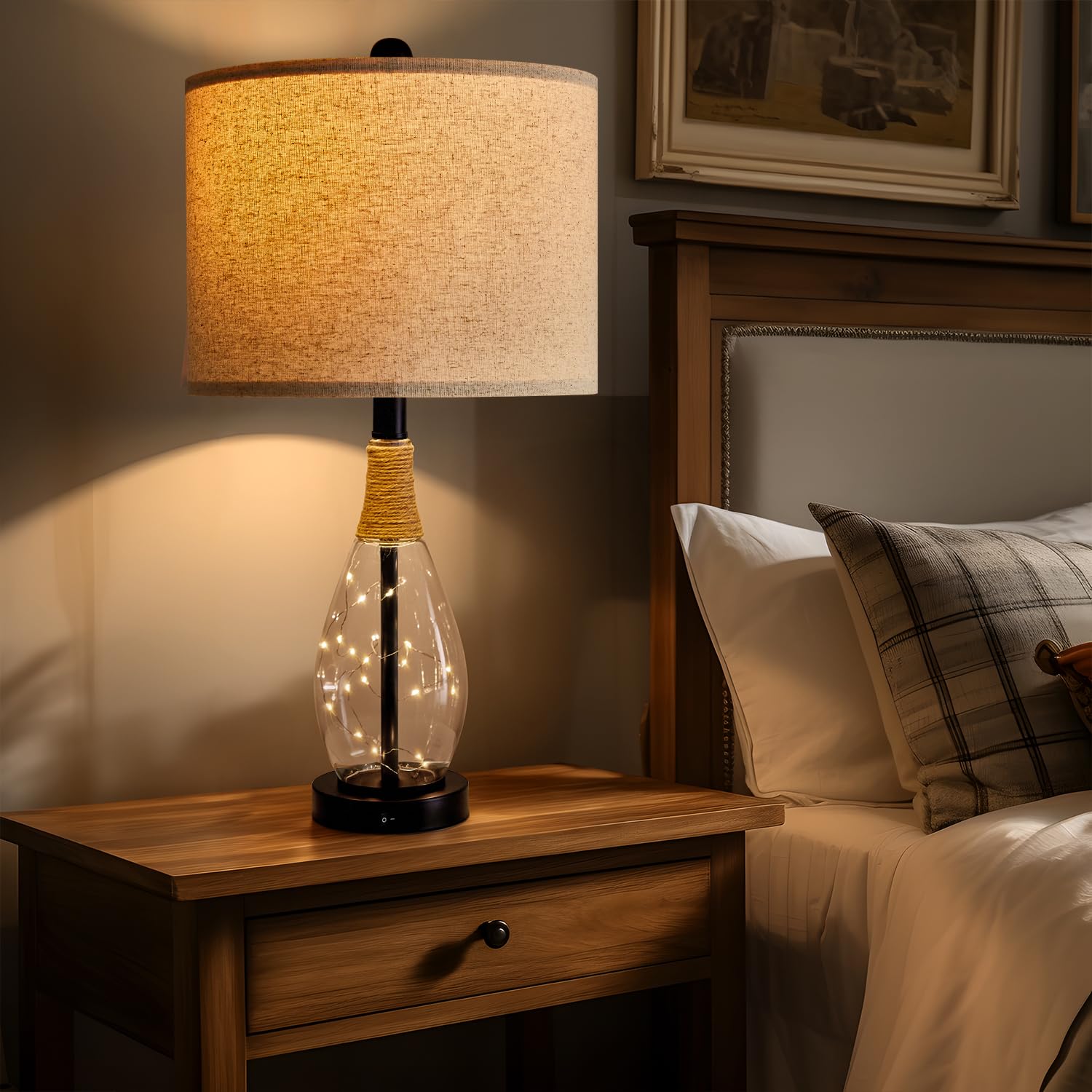 OYEARS black metal base with rattan detail, boho-inspired bedside accent