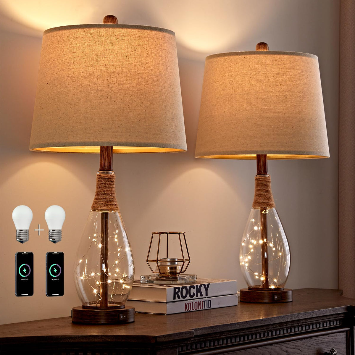 OYEARS brown wooden-like pole and base with rattan accents for a cozy farmhouse vibe.