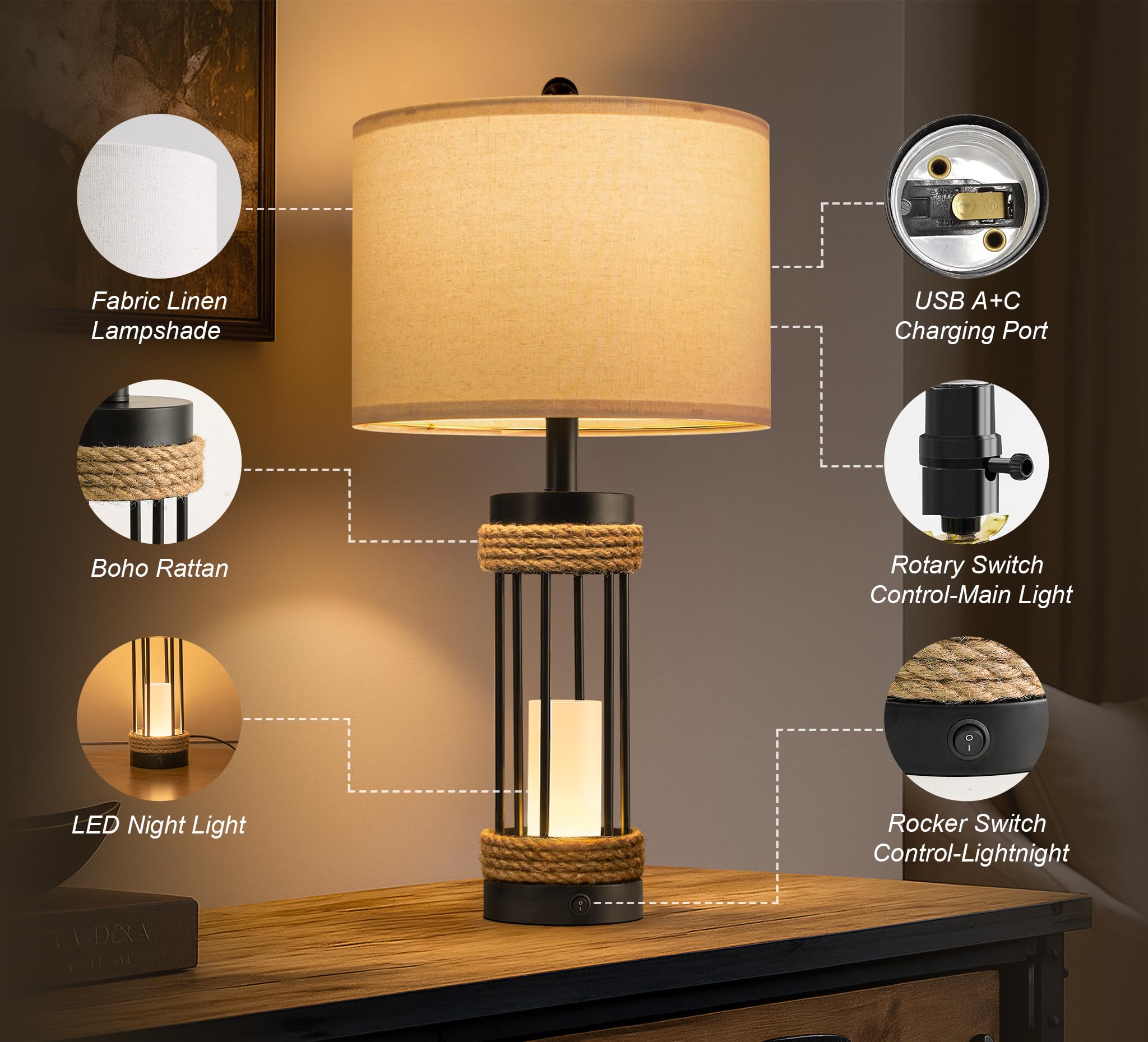 OYEARS linen shade softens light for cozy evenings.