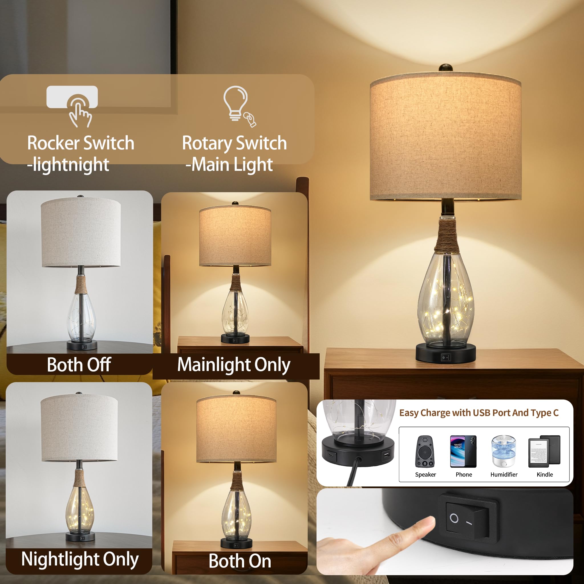 OYEARS modern boho table lamp teardrop glass creates warm illumination