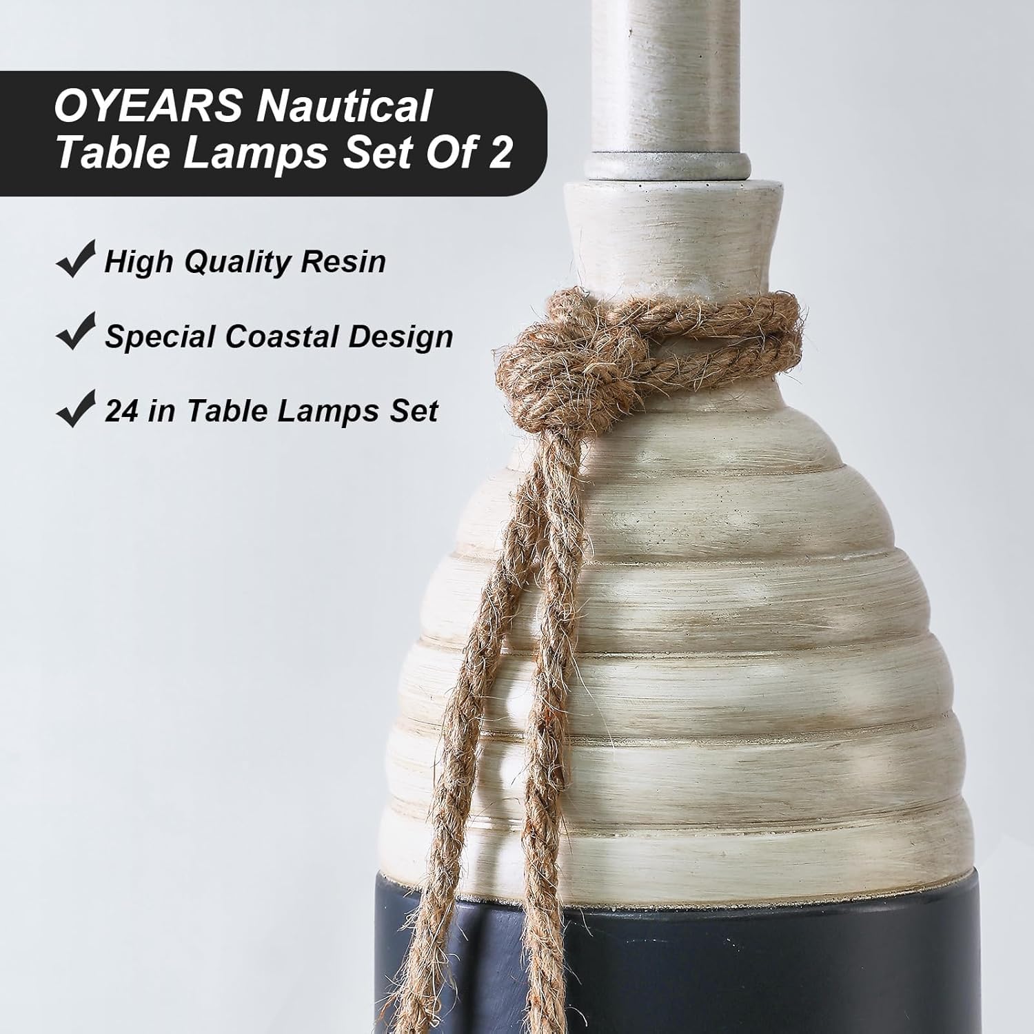 OYEARS navy blue lamp featuring a rope-base for nautical style