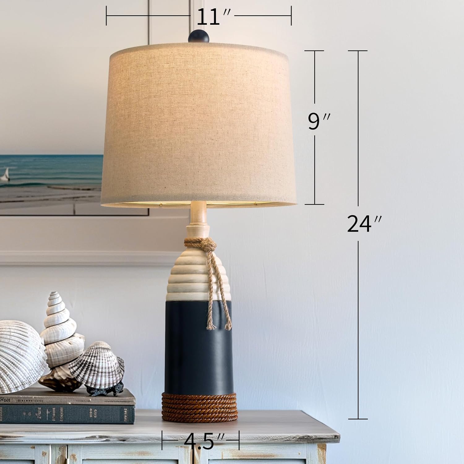 OYEARS 1-year warranty information for navy blue table lamp set