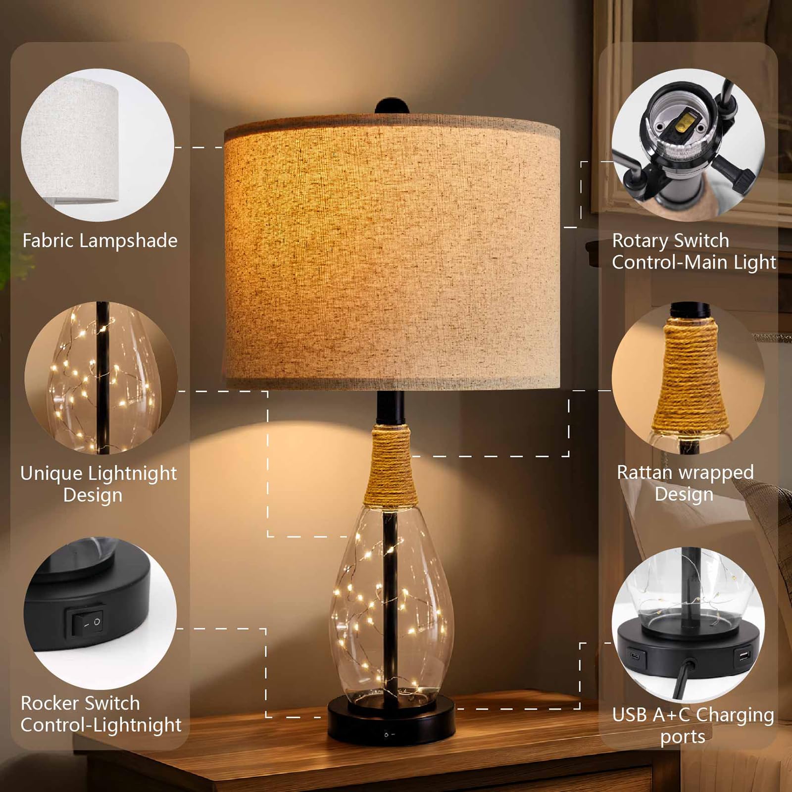 OYEARS glass jar night-light casts soft decorative glow
