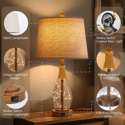 OYEARS rattan rope detail adds boho character to nightstand.