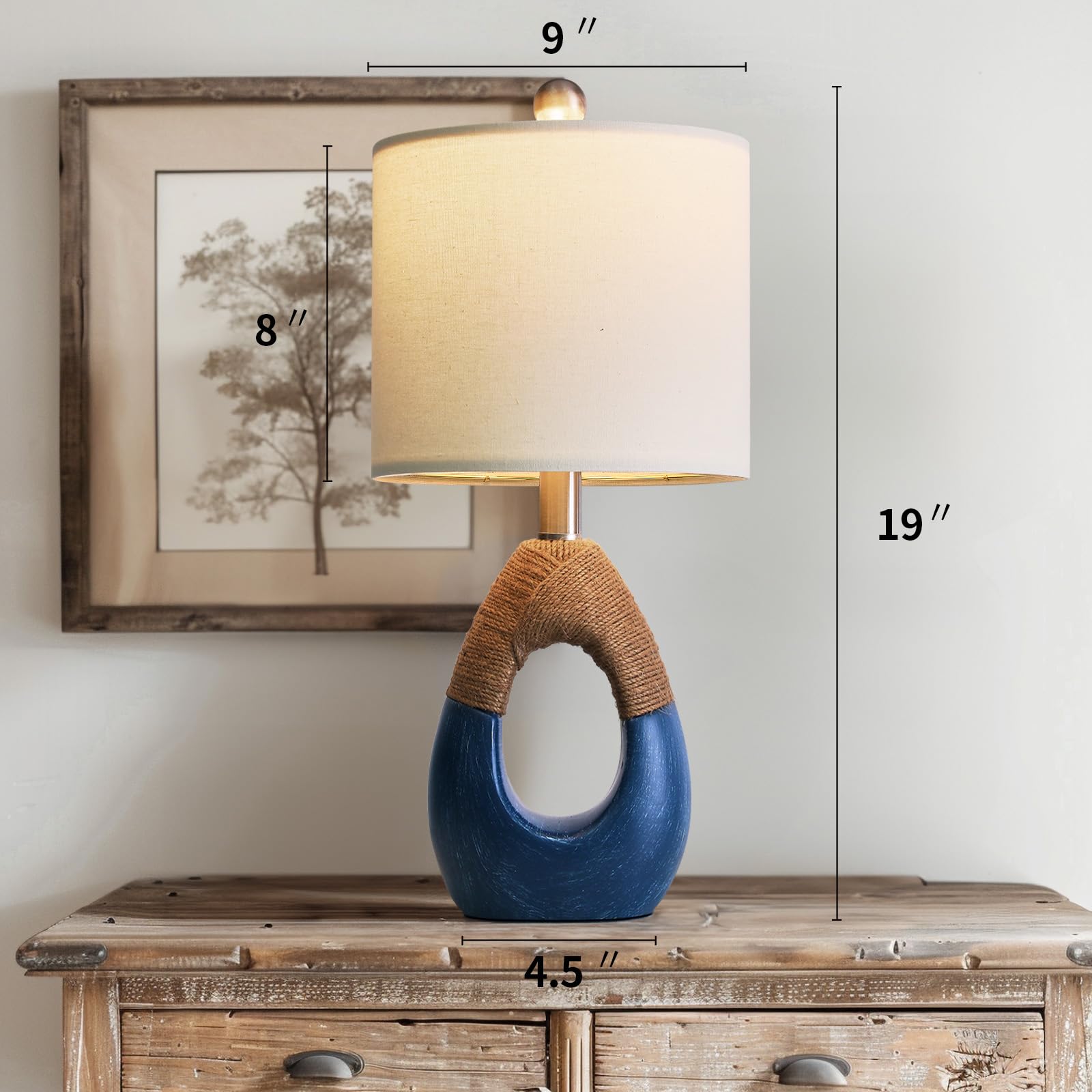 OYEARS resin-rattan base creates sturdy, stylish desk lamp appeal.