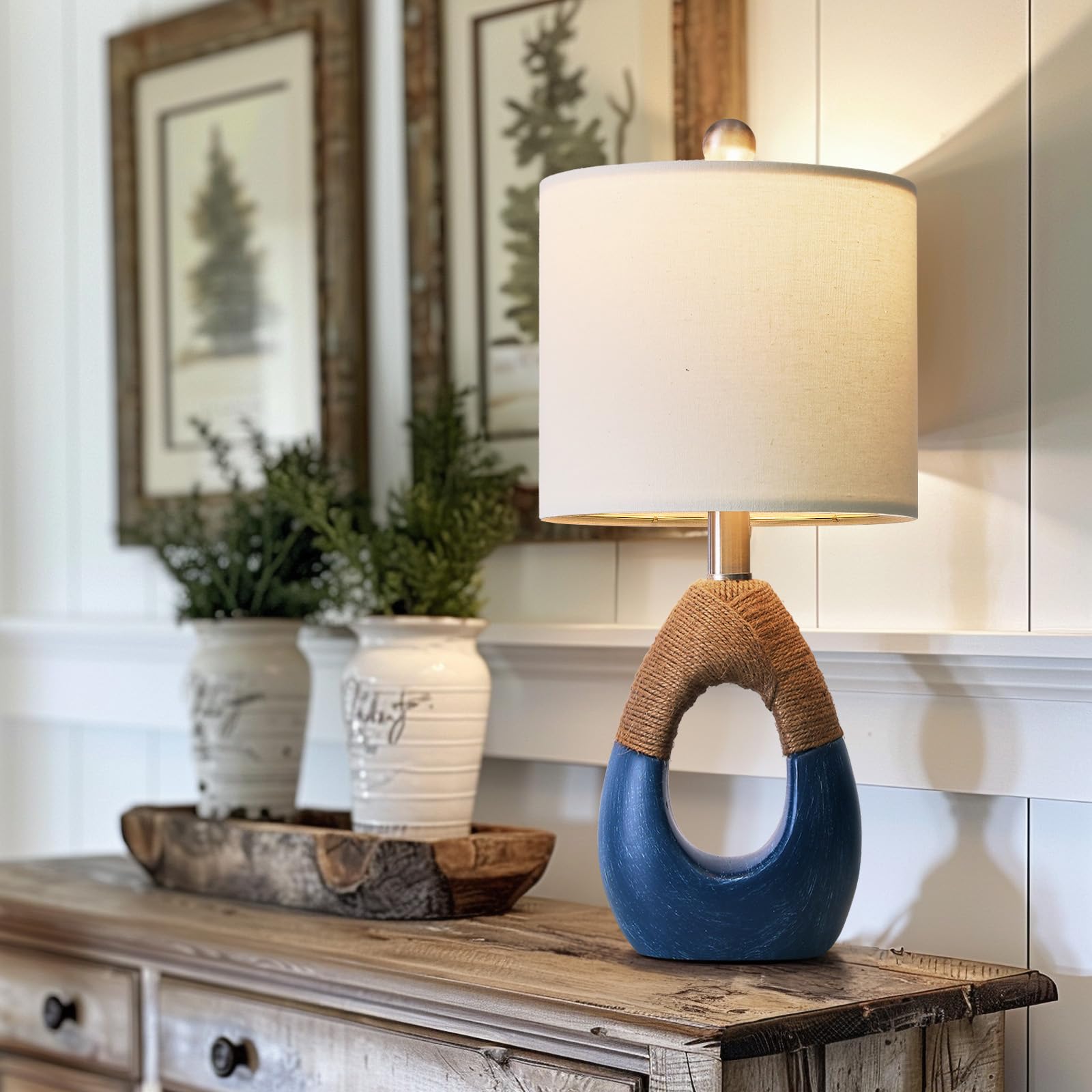 OYEARS table lamp cotton linen detail enhances cozy living room ambiance.