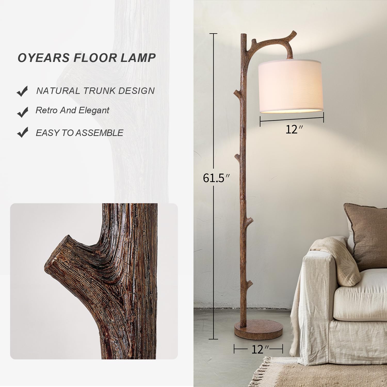 OYEARS tree trunk-inspired design adds vintage charm and functional accent lighting