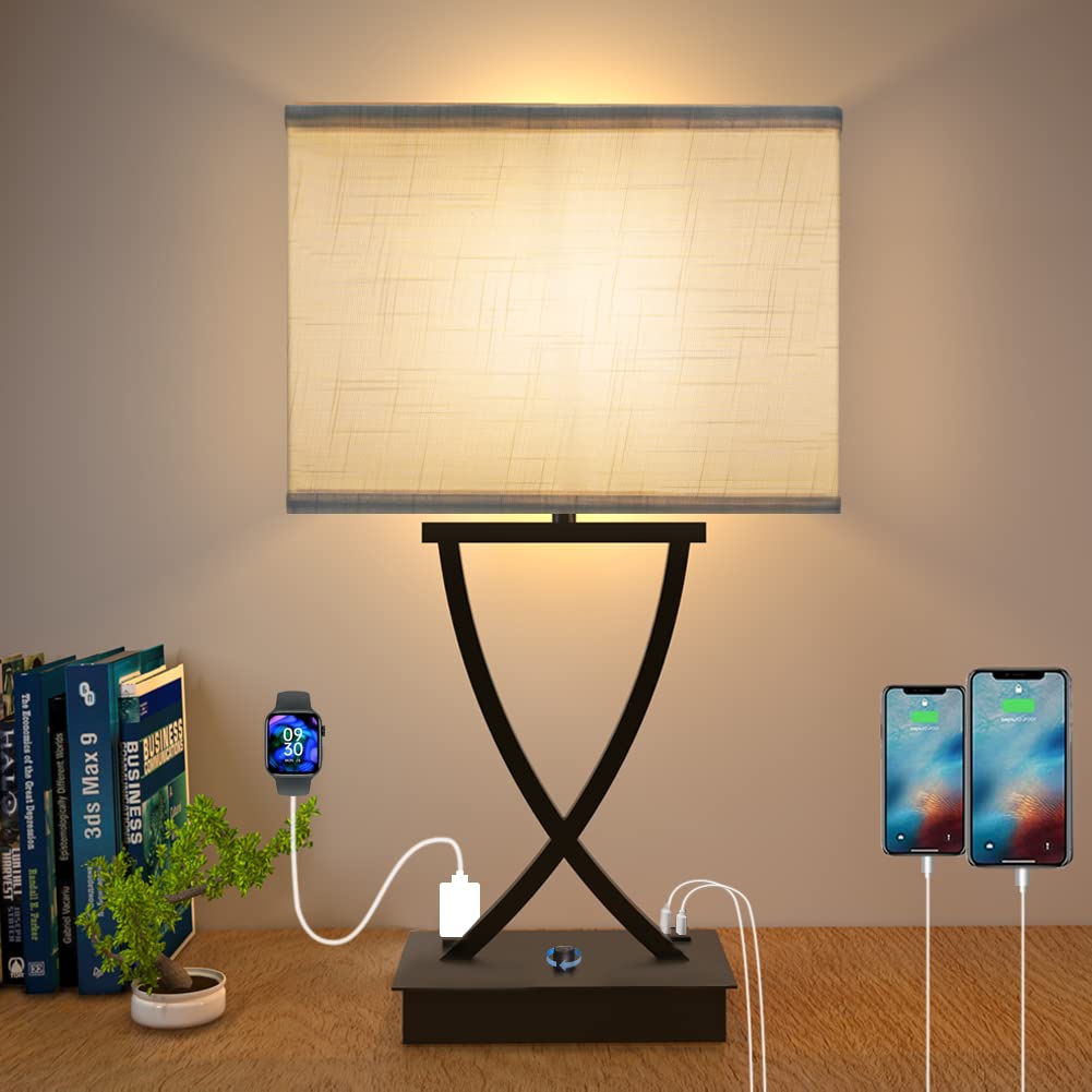 OYedis bedside dimmable table lamp with USB charging.