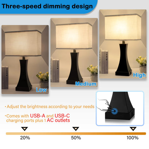 OYedis Table Lamp USB-A/C ports support convenient charging at night.