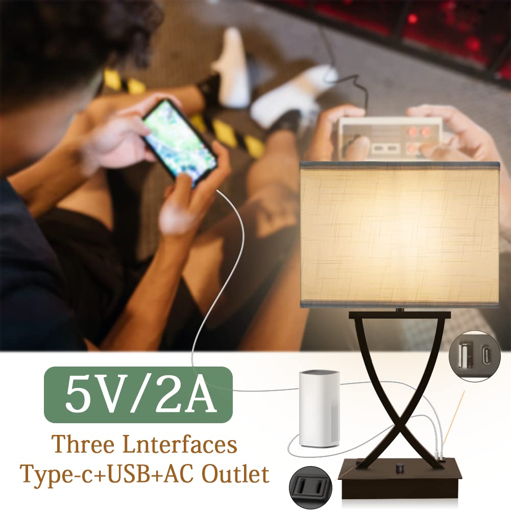 OYedis table lamp with USB-C and AC outlet for convenient charging.