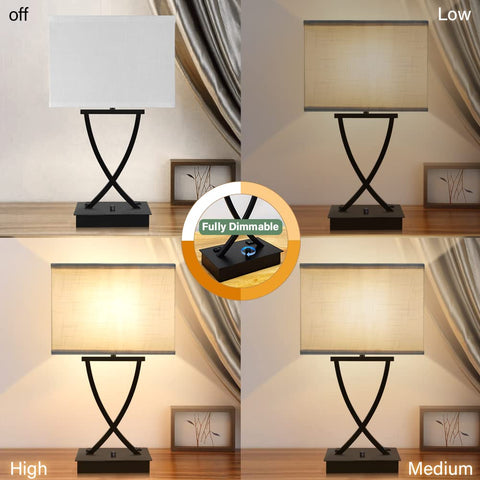 OYedis white linen shade on a weighted non-slip base.
