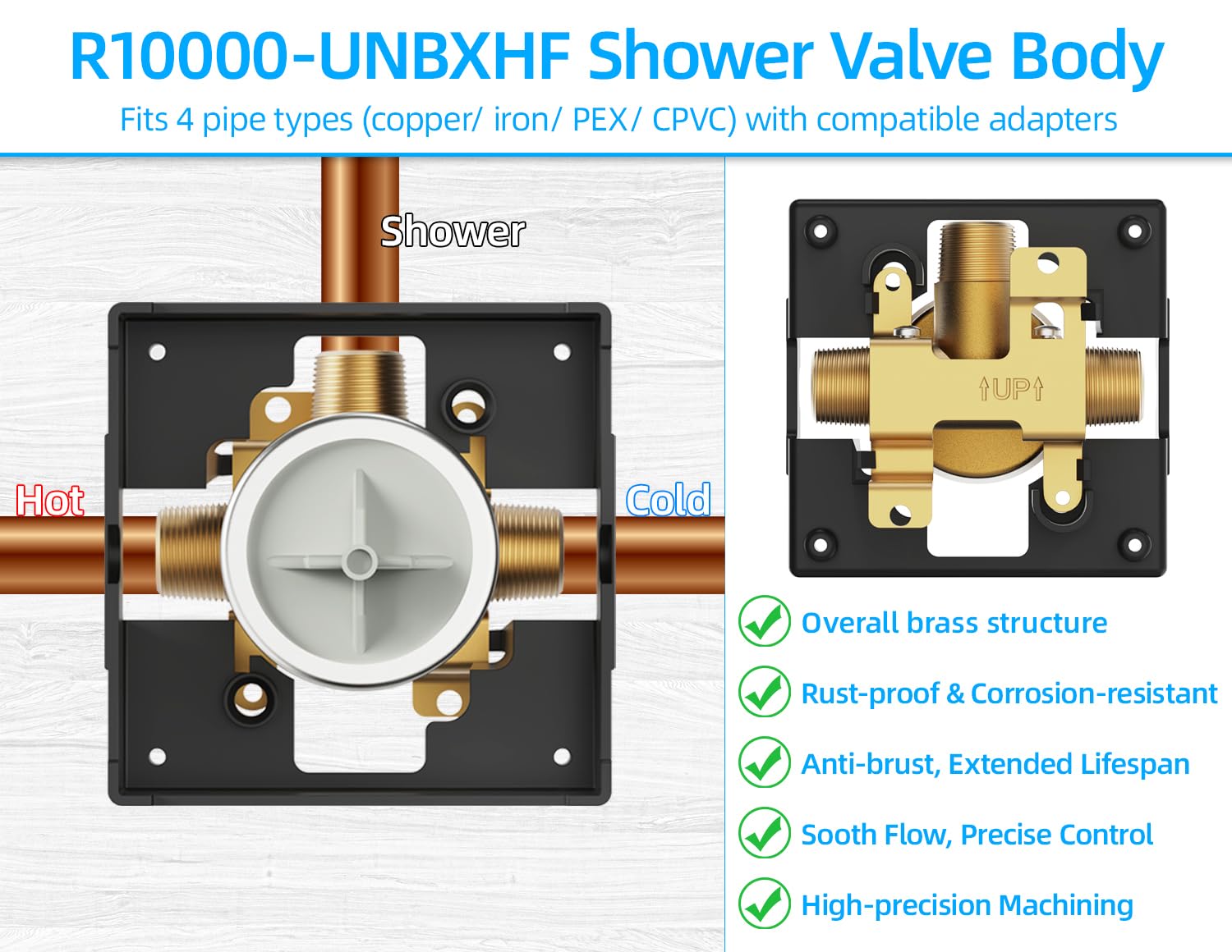 OYIMNB R10000-UNBXHF close-up of solid brass construction for durability