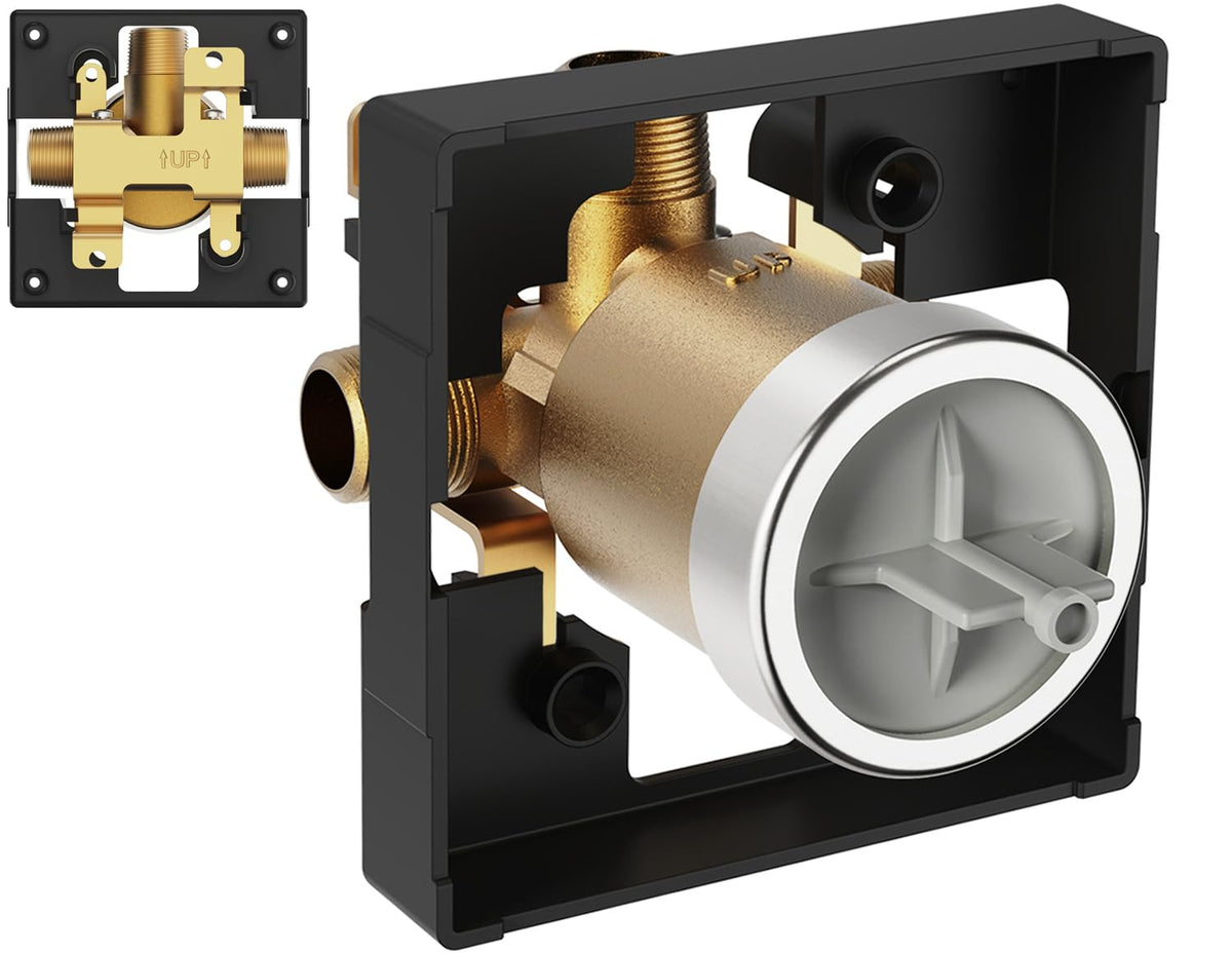 OYIMNB R10000-UNBXHF valve body front view showing compatibility with Delta MultiChoice trims