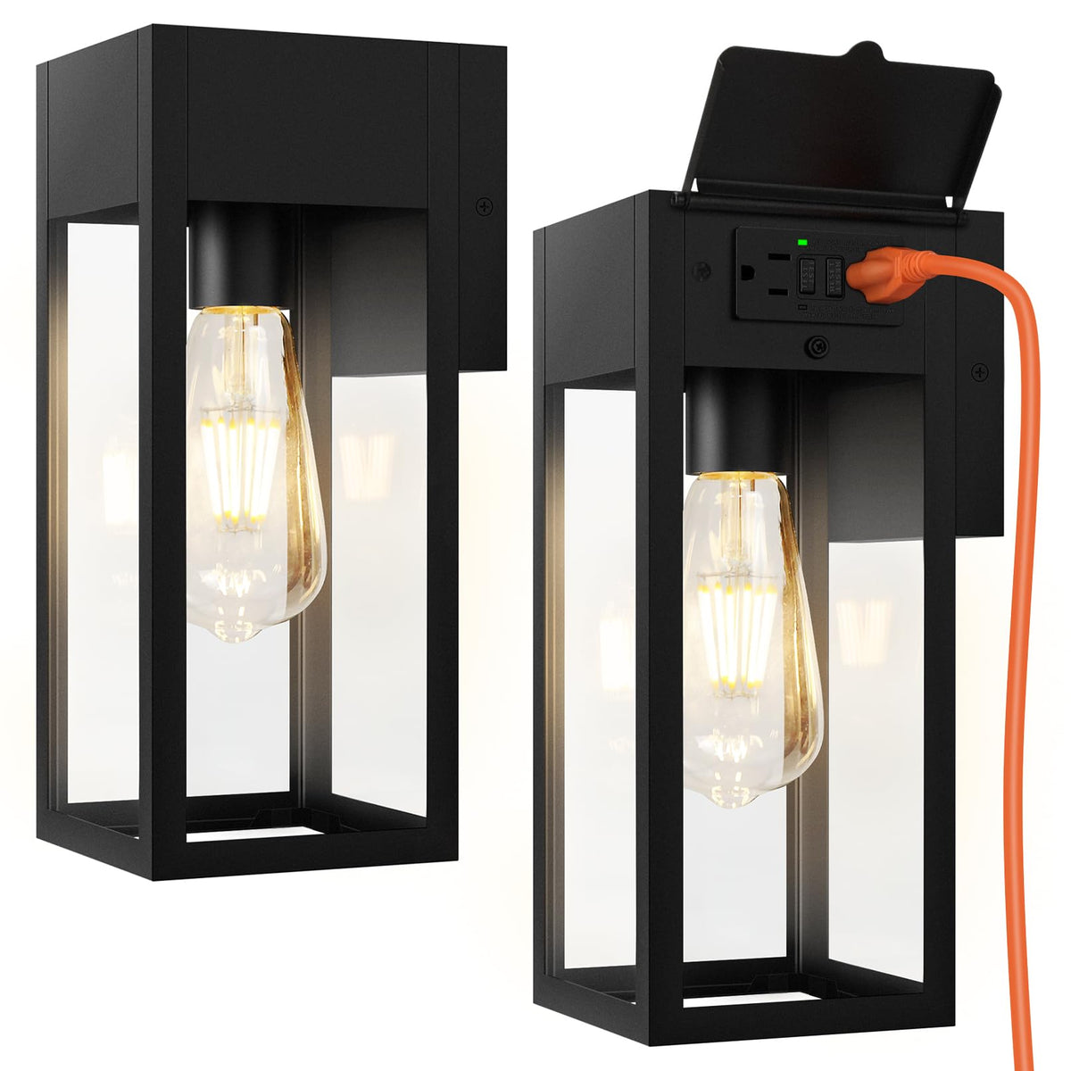 OYKYOHEI 2-pack porch light with GFCI outlet for front door safety and convenience.