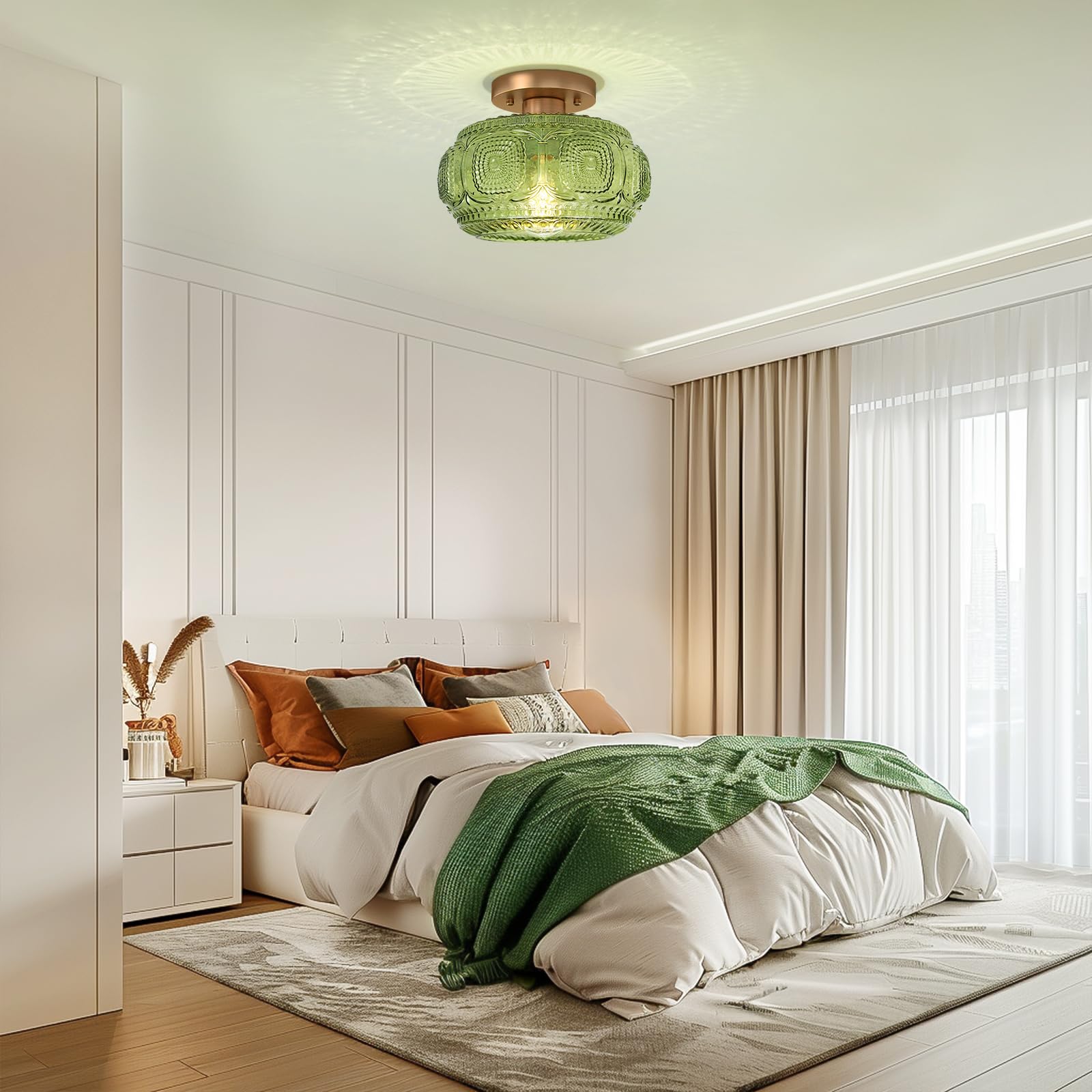 OYKYOHEI dining room soft illumination from green globe fixture