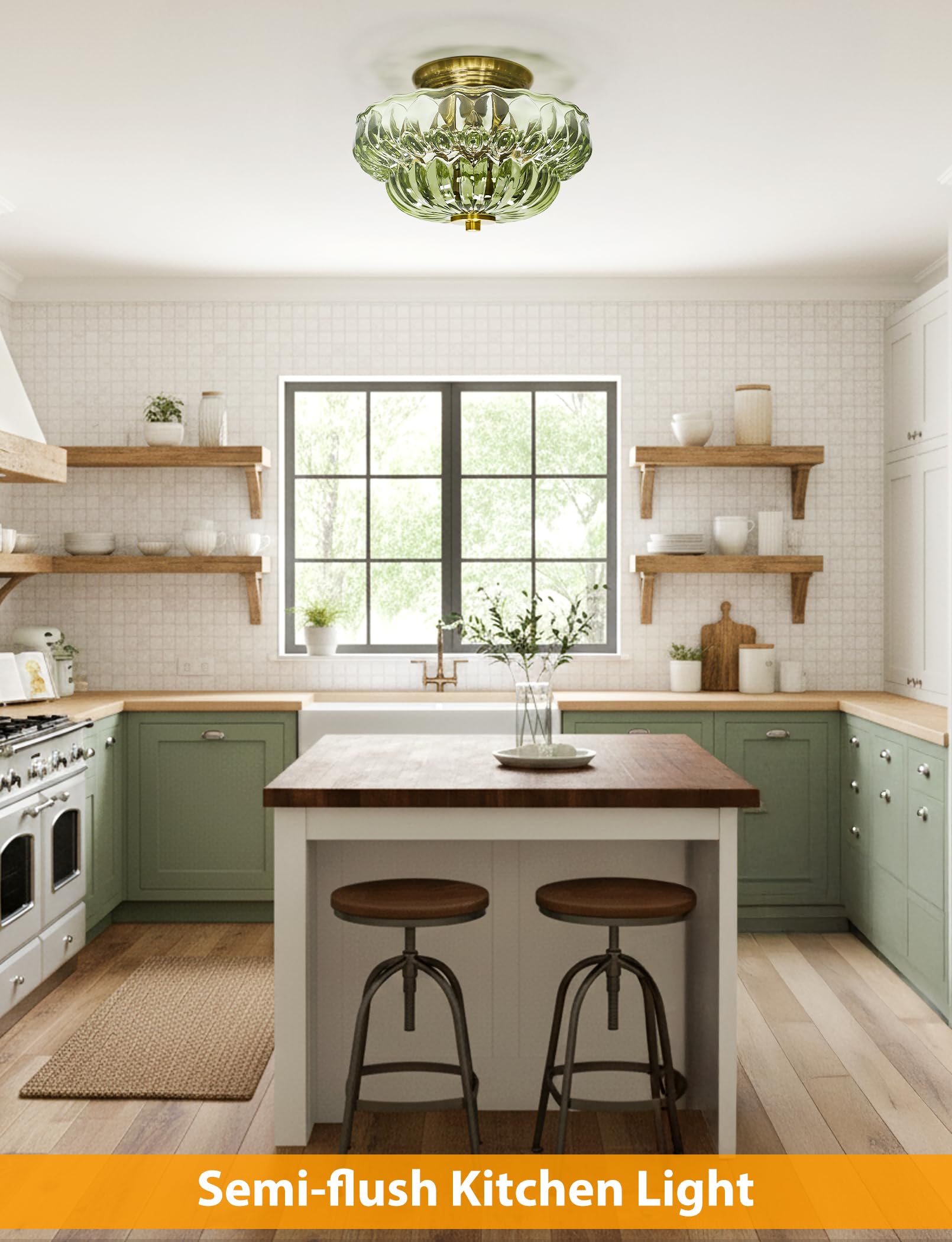 OYKYOHEI hand-blown glass shade with floral engravings enhances vintage charm.