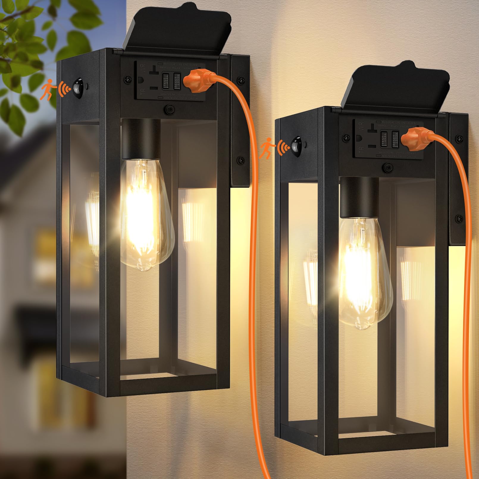 OYKYOHEI porch light front view with built-in GFCI outlet for outdoor power