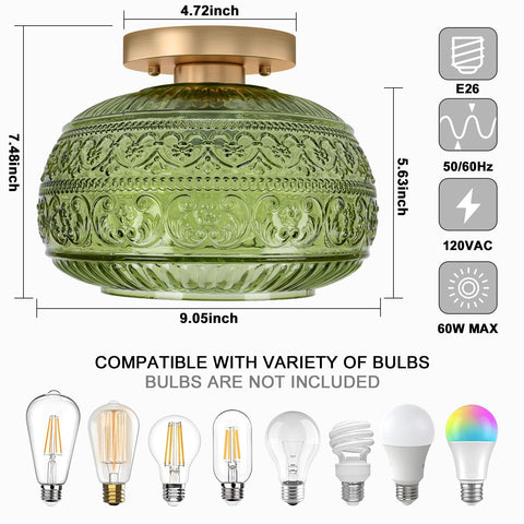 OYKYOHEI green glass semi flush base detail; sturdy iron base supports long-lasting installation.