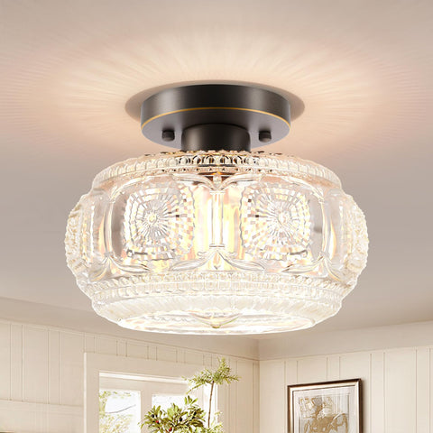 OYKYOHEI semi flush globe glass close-up shows bronze with gold trim for elegant lighting.