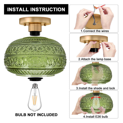 OYKYOHEI ceiling light in kitchen or hallway; green glass creates ambient, welcoming illumination.
