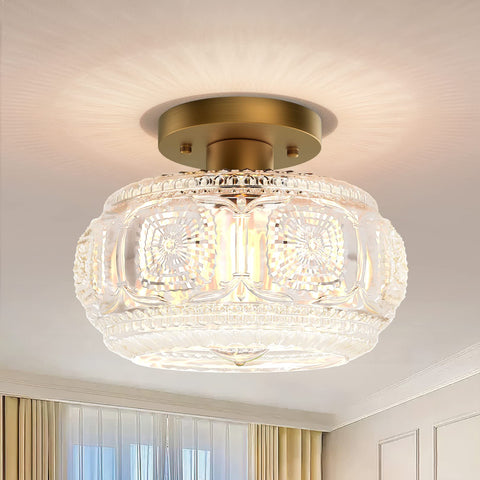 OYKYOHEI semi flush mount globe glass with gold finish creates warm ambient light