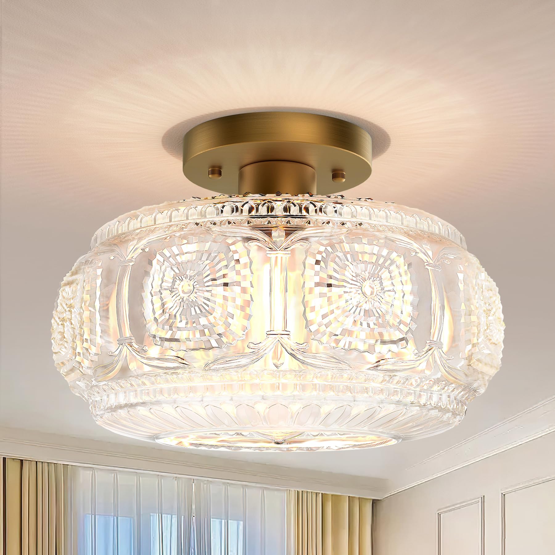 OYKYOHEI semi-flush mount large gold glass shade brightens living spaces