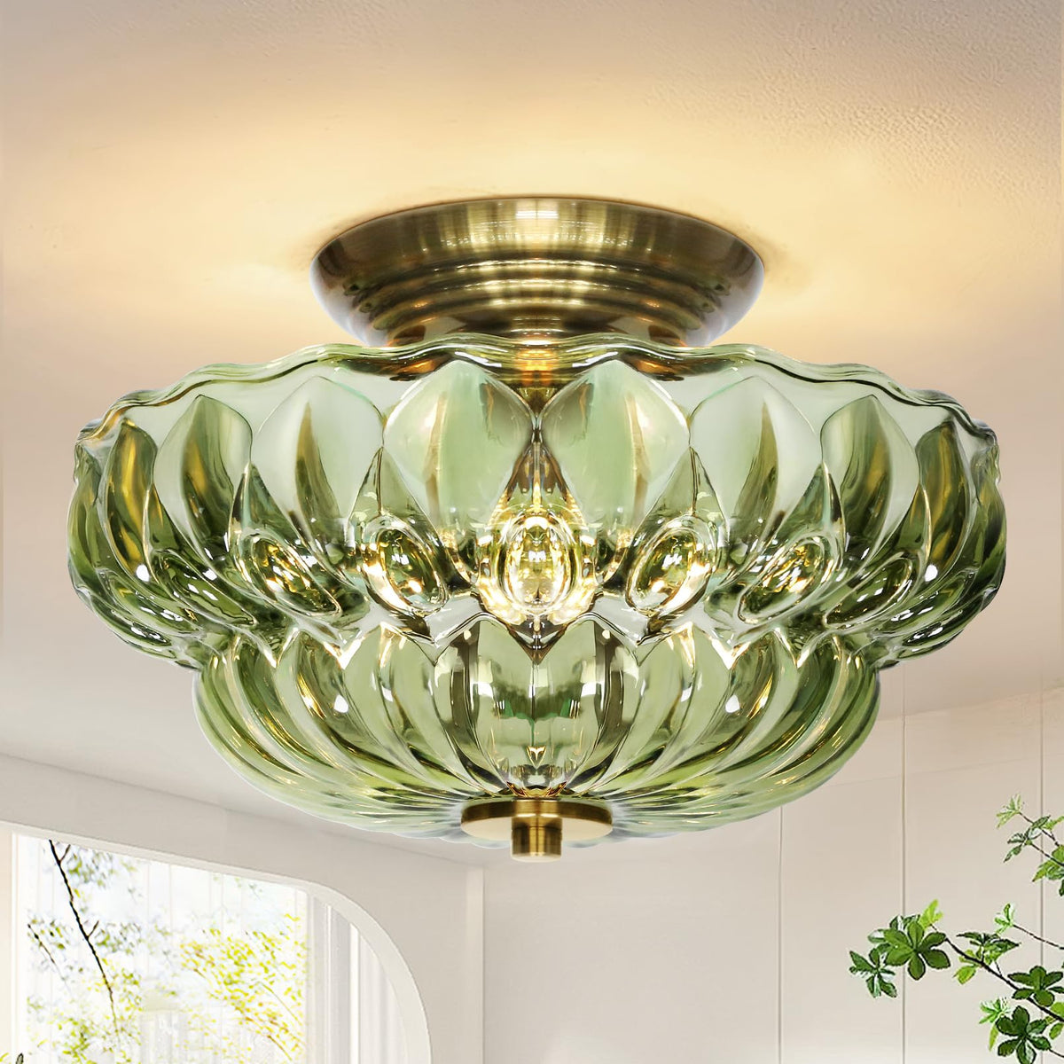 OYKYOHEI 11-inch vintage gold semi-flush mount fixture for inviting hallway illumination.