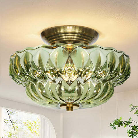 OYKYOHEI 11-inch vintage gold semi-flush mount fixture for inviting hallway illumination.