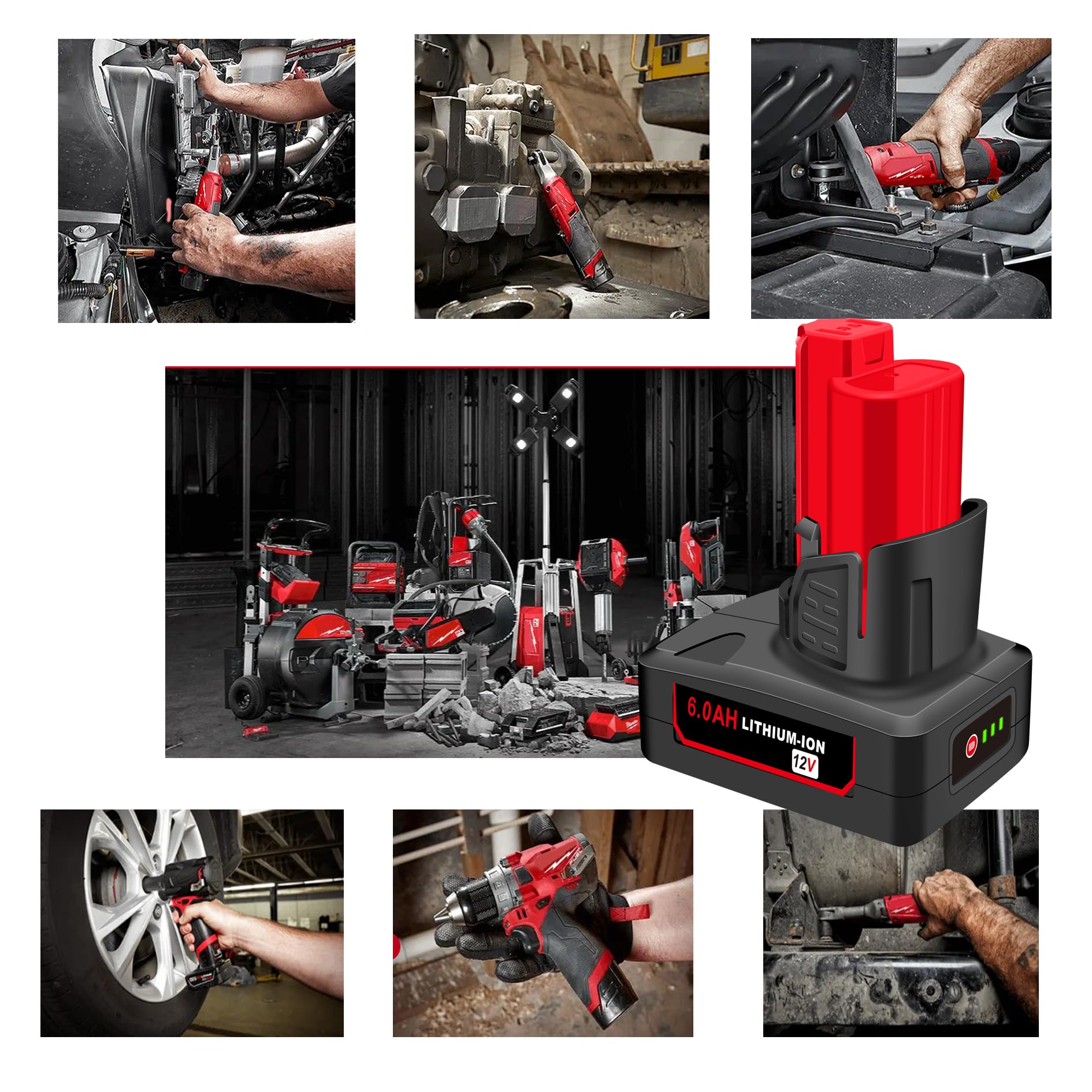 OYRMIL Milwaukee-compatible battery resting on a workbench