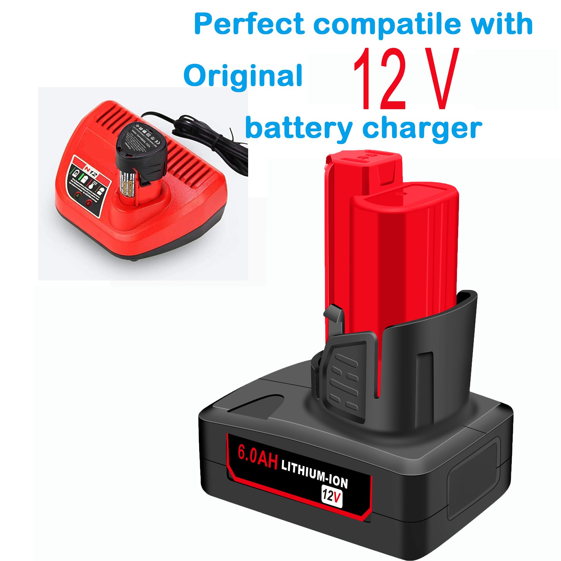 OYRMIL 6.0Ah pack fitting Milwaukee 12V tools for longer runtime