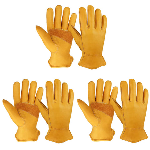 OZERO Gardening Work Gloves with leather palm for enhanced grip and durability