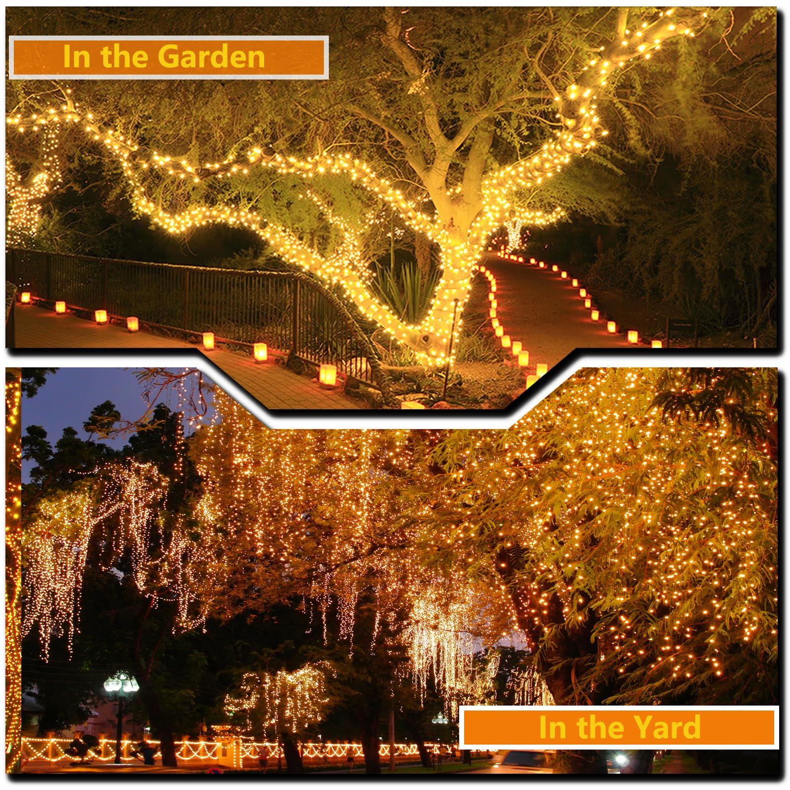 OZS 2-pack 240-LED solar lights for fence lines during Christmas