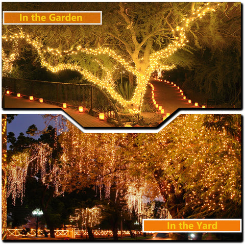 OZS 2-pack 240-LED solar lights for fence lines during Christmas
