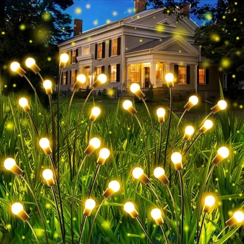 OZS firefly lights with warm white beads illuminate gardens softly for evening ambience.