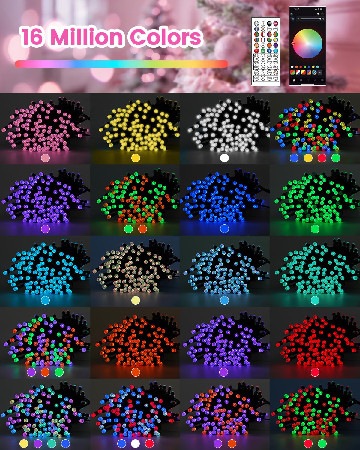 App-controlled pink LED string lights by OZS for versatile setups.