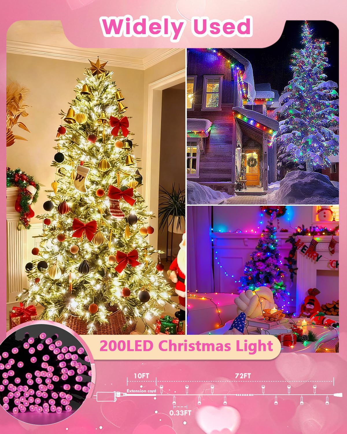 Cozy bedroom ambiance with OZS pink Valentine lights.