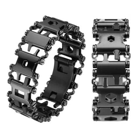 Ozzagar multitool bracelet front view showcases 29-in-1 versatility for on-the-go tasks.