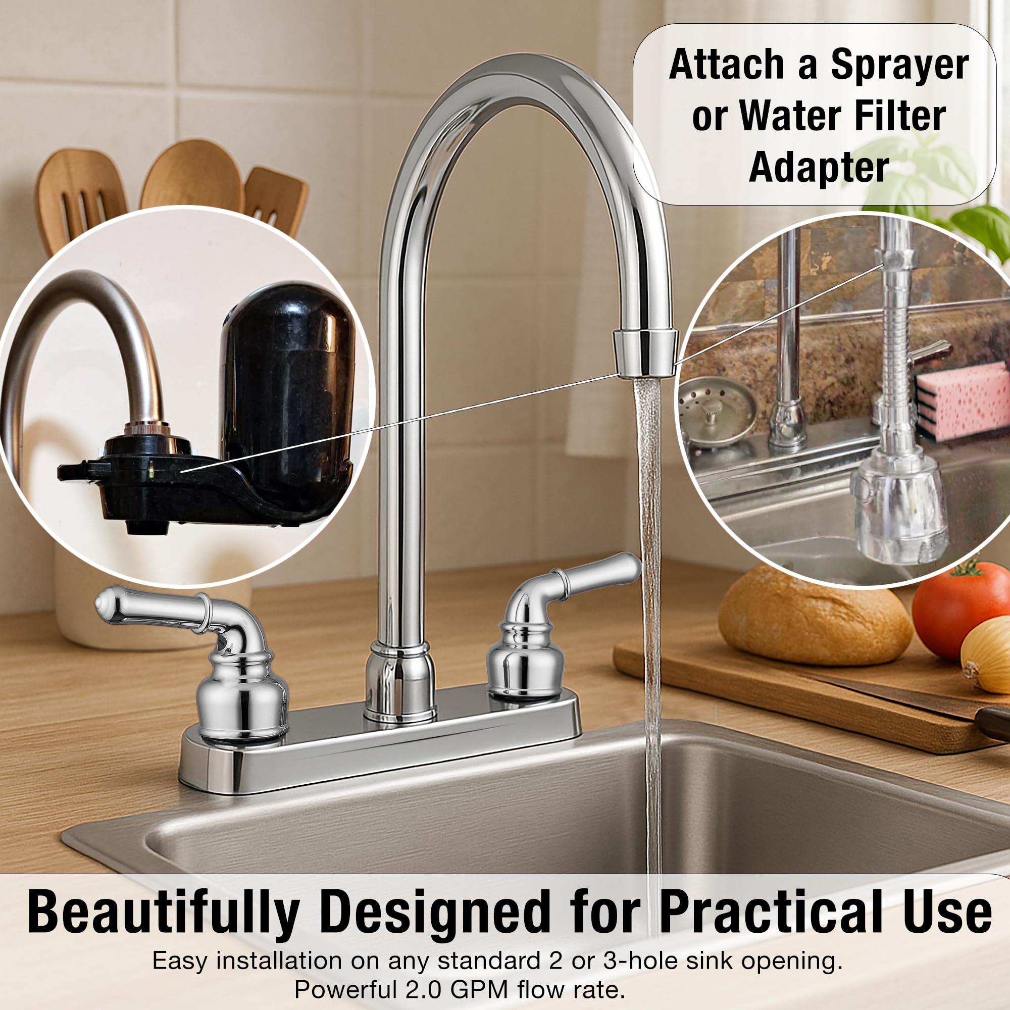 Pacific Bay Lynden two-lever control allows quick temperature and flow adjustments