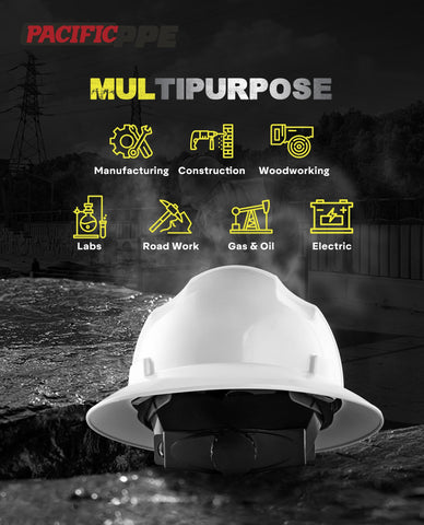 PACIFIC PPE full brim hard hat back view highlighting lightweight HDPE construction.