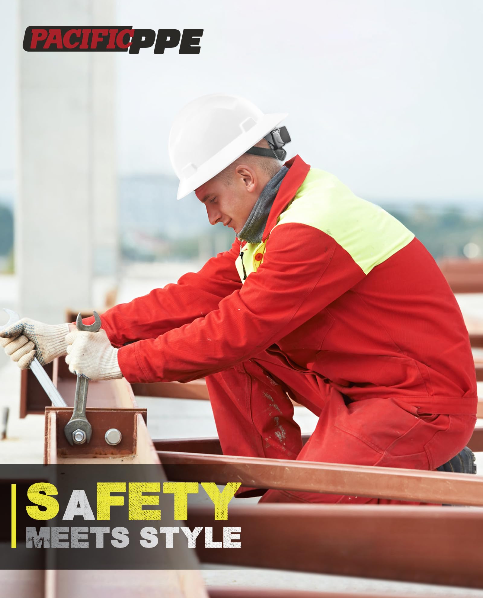 PACIFIC PPE full brim hard hat outdoor use scenario with sun and weather.