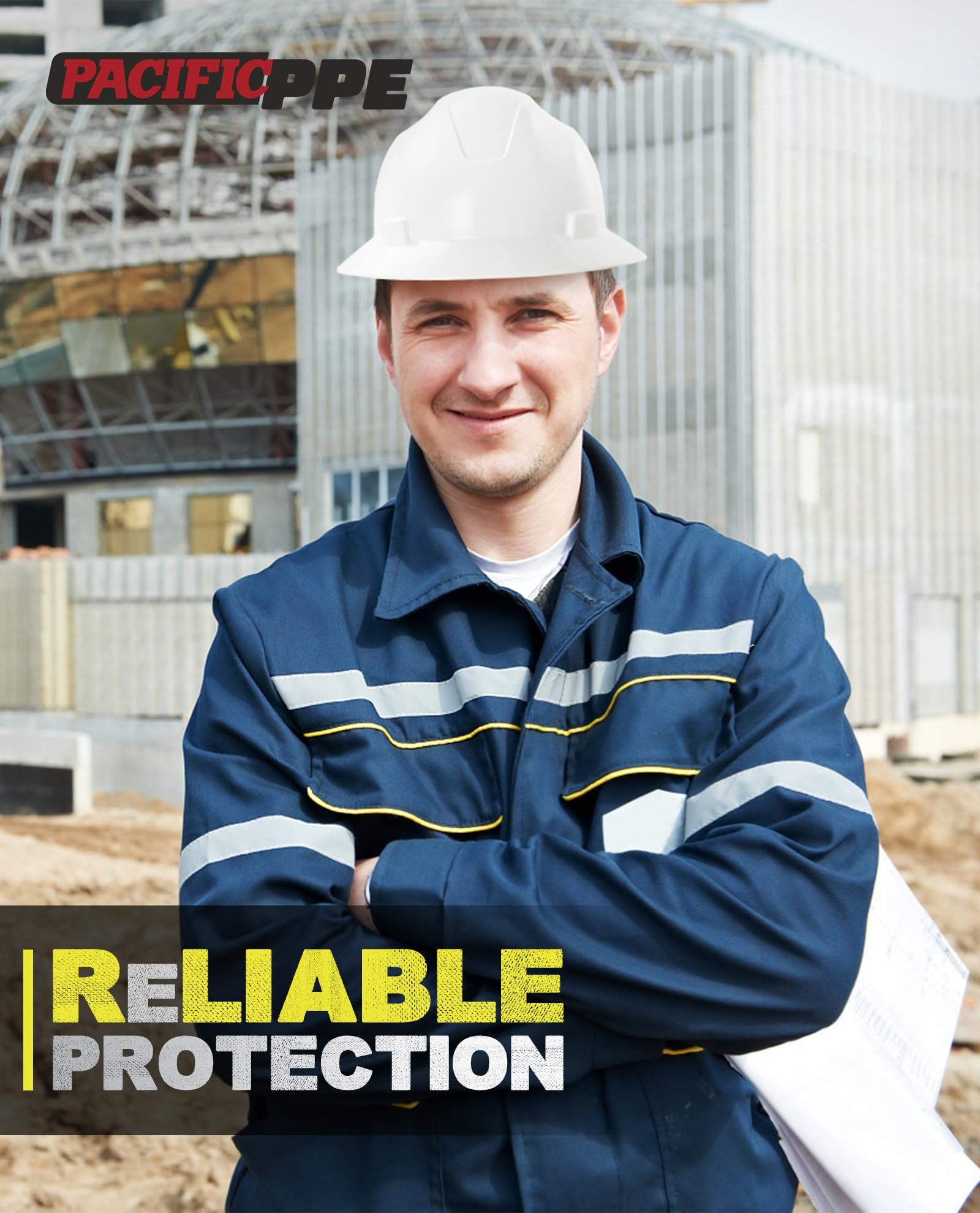 PACIFIC PPE full brim hard hat with face shield pairing for facial coverage.